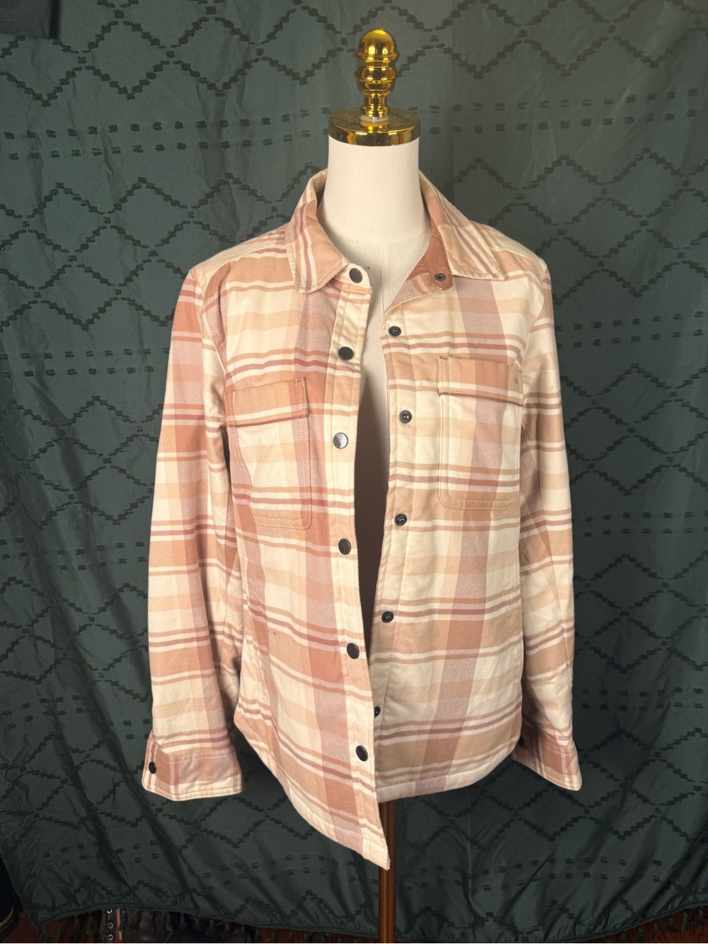 Stio Pink & Cream Plaid Button-Front Shacket Jacket